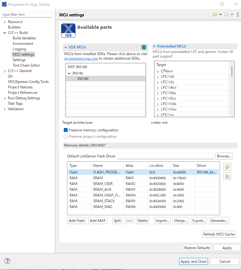 MCU Settings