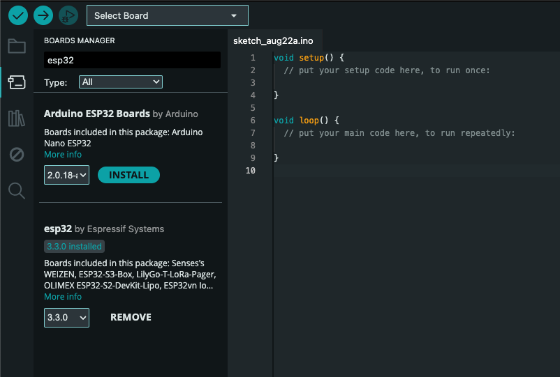 Boards Manager screen