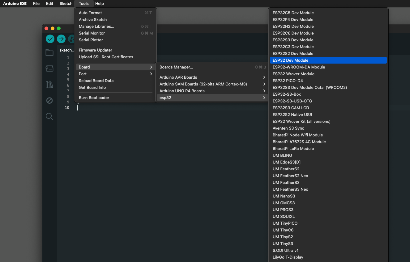 ESP32 Dev Module location